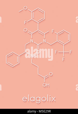 Elagolix Droge Molekül (gonadotropin-releasing Hormon-Antagonist). Skelettmuskulatur Formel. Stockfoto