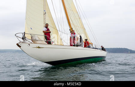 Die klassische Yacht Sibylle von Cumae in Plymouth Sound. Stockfoto