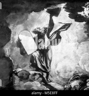Mose und die Tabellen des Gesetzes von Benjamin West (1738-1820), Öl auf Papier, c 1780. Dies ist eine vorbereitende Skizze für ein größeres Bild anzeigen Moses die Zehn Gebote von Gott empfangen. Von einer größeren Malerei Detail. Stockfoto