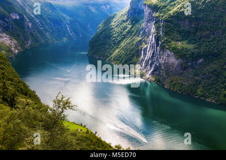 Sieben Schwestern Wasserfall in den Geiranger Stockfoto