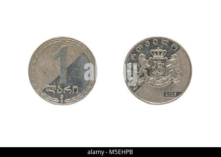 Eine georgische Lari Münze auf weißem Hintergrund Stockfoto