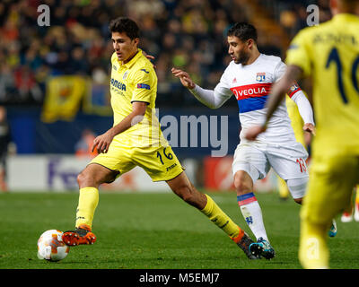 22. Februar 2018, Estadio de La Ceramica, Villarreal, Spanien; UEFA Europa League Fußball, Umlauf von 16, 2 Bein, Villarreal gegen Olympique Lyon; Rodri Aktion Stockfoto