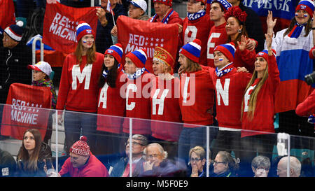 Seoul, Korea, Republik. 23 Feb, 2018. Fans von Russland in Aktion während der Tschechischen Republik gegen Rußland Eishockey semi final Match innerhalb der 2018 Winter Olympics in Tainan, Südkorea, 23. Februar 2018. Quelle: Michal Kamaryt/CTK Photo/Alamy leben Nachrichten Stockfoto