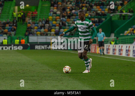 Lissabon, Portugal. 22 Feb, 2018. Sporting ist aus Portugal Rafael Leao (93) Während des Spiels der 2. Etappe der Umlauf von 32, sportlichen v Astana © Alexandre de Sousa/Alamy leben Nachrichten Stockfoto