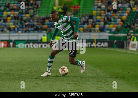 Lissabon, Portugal. 22 Feb, 2018. Sporting ist aus Portugal Rafael Leao (93) Während des Spiels der 2. Etappe der Umlauf von 32, sportlichen v Astana © Alexandre de Sousa/Alamy leben Nachrichten Stockfoto