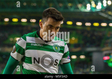 Lissabon, Portugal. 22 Feb, 2018. Sporting ist aus Argentinien Marcos Acuna (9) während des Spiels der 2. Etappe der Umlauf von 32, sportlichen v Astana © Alexandre de Sousa/Alamy leben Nachrichten Stockfoto