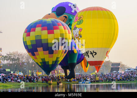 CHIANGRAI Thailand - 14 Februar 2018: Singha Park International Balloon Fiesta 2018 in Singha Park, Chiang Rai, Thailand. Stockfoto