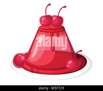 Rot Transparent cherry jelly Süß auf einen Teller Obst Gelatine dessert Dekor kirsche Vector Illustration auf weißem Hintergrund Web site Seite isoliert und Stock Vektor