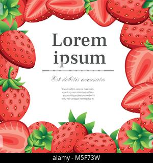 Muster der Erdbeere und Scheiben von Erdbeeren. Vector Illustration mit Platz für Ihren Text für dekorative Poster, Emblem Naturprodukt, Landwirte m Stock Vektor