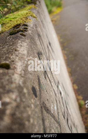 Closeup Seitenansicht eines rauen Beton Wand. Übersicht Mann vs. Stockfoto