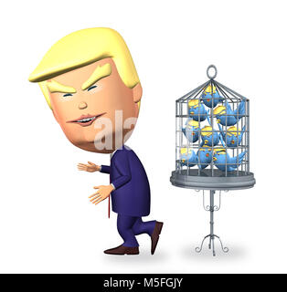 Donald Trump setzt Twitter Vögel im Käfig Stockfoto