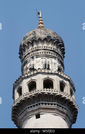 Nahaufnahme von Minarett der Charminar, Hyderabad, Andhra Pradesh, Indien Stockfoto