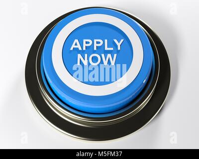 Jetzt bewerben blaue Druckknopf - 3D-Rendering Stockfoto