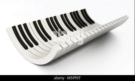 Gebogene Piano keys auf weißem Hintergrund. 3D-Darstellung. Stockfoto