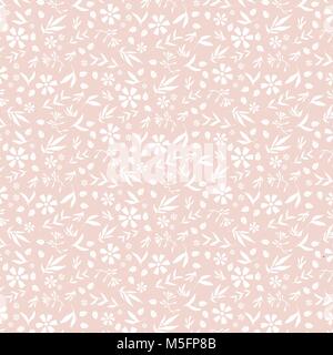 Weiße Blüten mit pink blush Hintergrund, Blume weiß Doodles, handgezeichnete Abbildung Stock Vektor