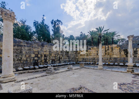 Blick auf die Ansicht des Römischen öffentliche Toilette in der antiken Stadt Bet Shean, im Norden Israels, im Norden Israels Stockfoto