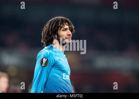 LONDON, ENGLAND - 22. Februar: Mohamed Elneny (35) von Arsenal während der UEFA Europa League Runde 32 Spiel zwischen Arsenal und Ostersunds FK im Emirates Stadium am 22. Februar 2018 in London, Vereinigtes Königreich. Stockfoto