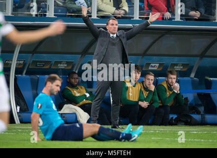 St. Petersburg, Russland - 22. Februar 2018. UEFA Europa League, eine Runde 32: Zenit St. Petersburg 3 - 0 Celtic F.C. Celtic's Manager Brendan Rodgers. Stockfoto