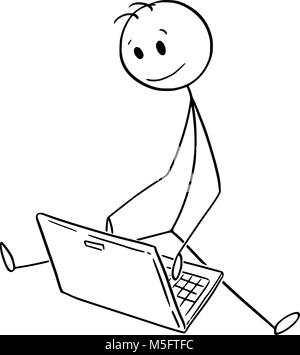 Cartoon von Mann oder Geschäftsmann, sitzen auf dem Boden und Arbeiten am Laptop Notebook Stock Vektor