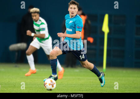 St. Petersburg, Russland - 22. Februar 2018. UEFA Europa League, eine Runde 32: Zenit St. Petersburg 3 - 0 Celtic F.C. Zenit St Petersburg Daler Kuzyaev. Stockfoto