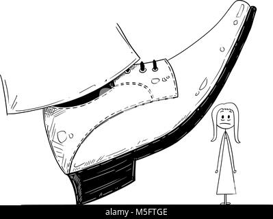 Cartoon von großen Fuß Schuh bereit zu Schritt nach unten auf die Geschäftsfrau Stock Vektor