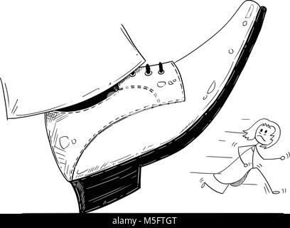 Cartoon von großen Fuß Schuh bereit zu Schritt nach unten auf die Geschäftsfrau Stock Vektor