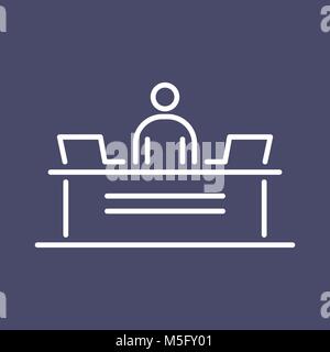 Rezeption Sicherheit Schreibtisch Geschäftsleute Symbol einfache Linie flache Abbildung. Stock Vektor