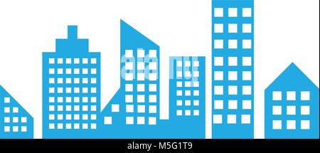 Blue City Skyline und Gebäude Symbol line outline Style auf weißem Hintergrund, die Abbildung ist flach, Vektor, Pixel Perfect für Web und Print Stock Vektor