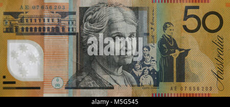 Nahaufnahme von der Rückseite des australischen 50 50 - Dollar-note Stockfoto