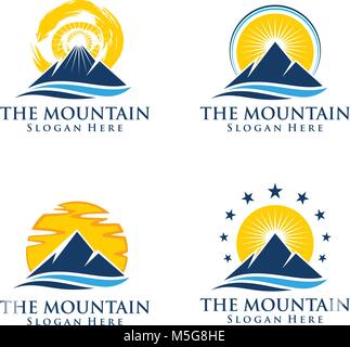 Die Berge, Natur, Grün, Landschaft, Sonne, Eco, Logo Design Stock Vektor