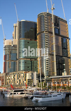 Entwicklung und Konstruktion von corporate Bürotürme in Barangaroo im Stadtzentrum von Sydney, Australien Stockfoto