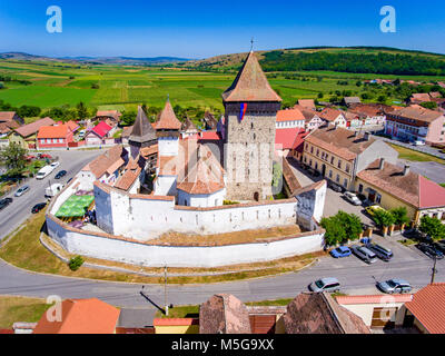 Homorod Befestigte Kirche von der Deutschen Sachsen in Siebenbürgen. Luftaufnahme Stockfoto