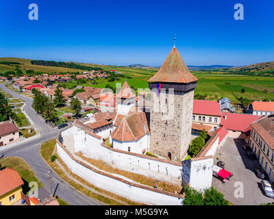 Homorod Befestigte Kirche von der Deutschen Sachsen in Siebenbürgen. Luftaufnahme Stockfoto