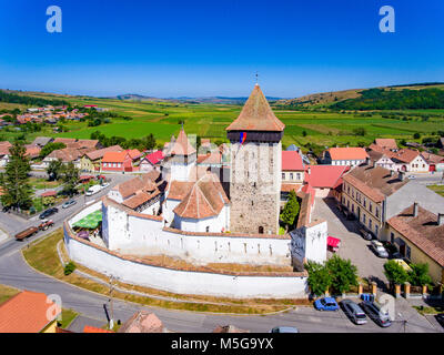Homorod Befestigte Kirche von der Deutschen Sachsen in Siebenbürgen. Luftaufnahme Stockfoto