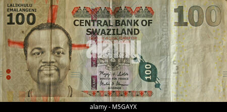 100 Swazi Lilangeni Banknote, Vorderseite Stockfoto