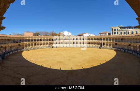 RONDA, SPANIEN - Dezember 2017: Corrida Stierkampfarena Plaza de Toros Stockfoto