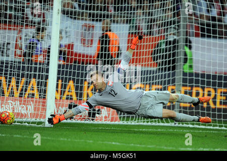 WROCLAW, Polen - November 17, 2015: EURO 2016 Europameisterschaft freundliches Spiel Polen - Tschechische Republik o/p Artur Boruc Stockfoto