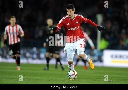 CRACOV, Polen - November 29, 2015: T-Mobile Extra Liga polnischer Premier Football League Wisla Krakau Cracov Cracov Derby o/p: Richard Guzmics Stockfoto