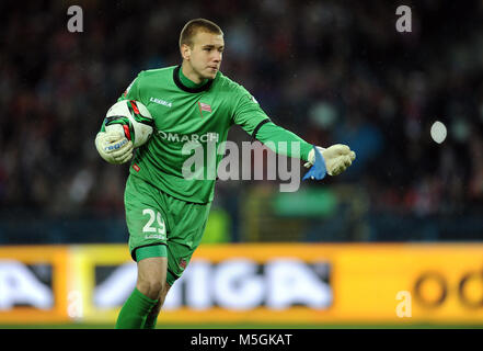 CRACOV, Polen - November 29, 2015: T-Mobile Extra Liga polnischer Premier Football League Wisla Krakau Cracov Cracov Derby o/p: Grzegorz Rems Stockfoto