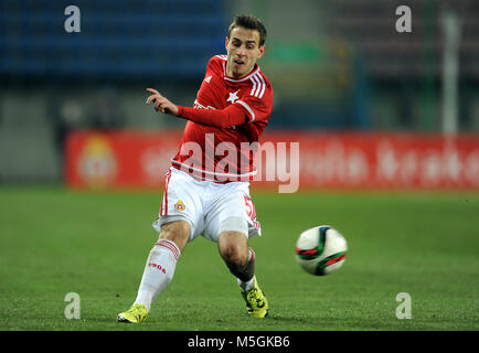 CRACOV, Polen - November 29, 2015: T-Mobile Extra Liga polnischer Premier Football League Wisla Krakau Cracov Cracov Derby o/p: Boban Jovic Stockfoto