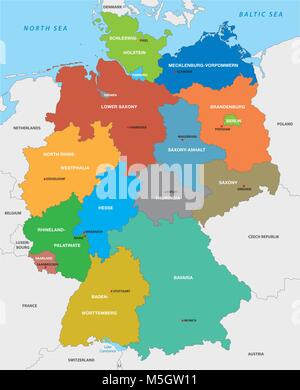 Administrative Karte der Bundesrepublik Deutschland in englischer Sprache Stock Vektor