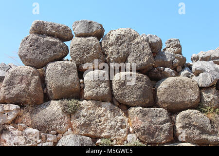 Wand von Mykene, eines der wichtigsten Zentren der griechischen Zivilisation, Peloponnes, Griechenland Stockfoto