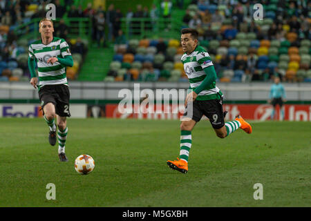 Lissabon, Portugal. 22 Feb, 2018. Sporting ist aus Argentinien Marcos Acuna (9) während des Spiels der 2. Etappe der Umlauf von 32, sportlichen v Astana © Alexandre de Sousa/Alamy leben Nachrichten Stockfoto