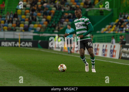 Lissabon, Portugal. 22 Feb, 2018. Sporting ist aus Portugal Rafael Leao (93) Während des Spiels der 2. Etappe der Umlauf von 32, sportlichen v Astana © Alexandre de Sousa/Alamy leben Nachrichten Stockfoto