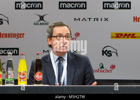 17 Februar 2018, Deutschland, Offenbach: Rugby Europa Meisterschaft, zweites Spiel, Deutschland vs Georgia: Roberto Casolari, CEO der Gerätehersteller Längestrich. Foto: Jürgen Keßler/dpa Stockfoto