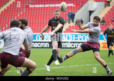 17 Februar 2018, Deutschland, Offenbach: Rugby Europa Meisterschaft, zweites Spiel, Deutschland vs Georgia: Deutschlands Kapitän Clemens von Grumbkow (12) in Aktion. Foto: Jürgen Keßler/dpa Stockfoto