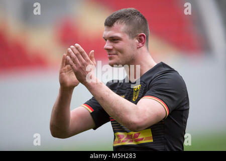 17 Februar 2018, Deutschland, Offenbach: Rugby Europa Meisterschaft, zweites Spiel, Deutschland vs Georgia: Deutschlands Jens Listmann (19) in Aktion. Foto: Jürgen Keßler/dpa Stockfoto