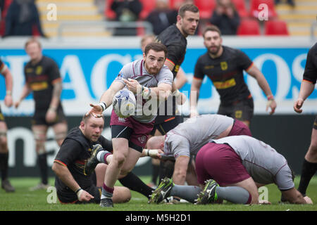 17 Februar 2018, Deutschland, Offenbach: Rugby Europa Meisterschaft, zweites Spiel, Deutschland vs Georgia: Georgia's Vasil Lobzhanidze (21) in Aktion. Foto: Jürgen Keßler/dpa Stockfoto