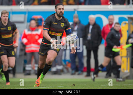 17 Februar 2018, Deutschland, Offenbach: Rugby Europa Meisterschaft, zweites Spiel, Deutschland vs Georgia: Deutschlands Wynston Cameron-Dow (10) in Aktion. Foto: Jürgen Keßler/dpa Stockfoto