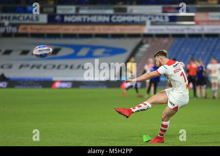 Huddersfield, Großbritannien. 23 Feb, 2018. John Smiths Stadion, Huddersfield, England; Betfred Super League Rugby, Huddersfield Riesen gegen St Helens; Danny Richardson von St Helens scores Credit: Aktuelles Bilder/Alamy leben Nachrichten Stockfoto